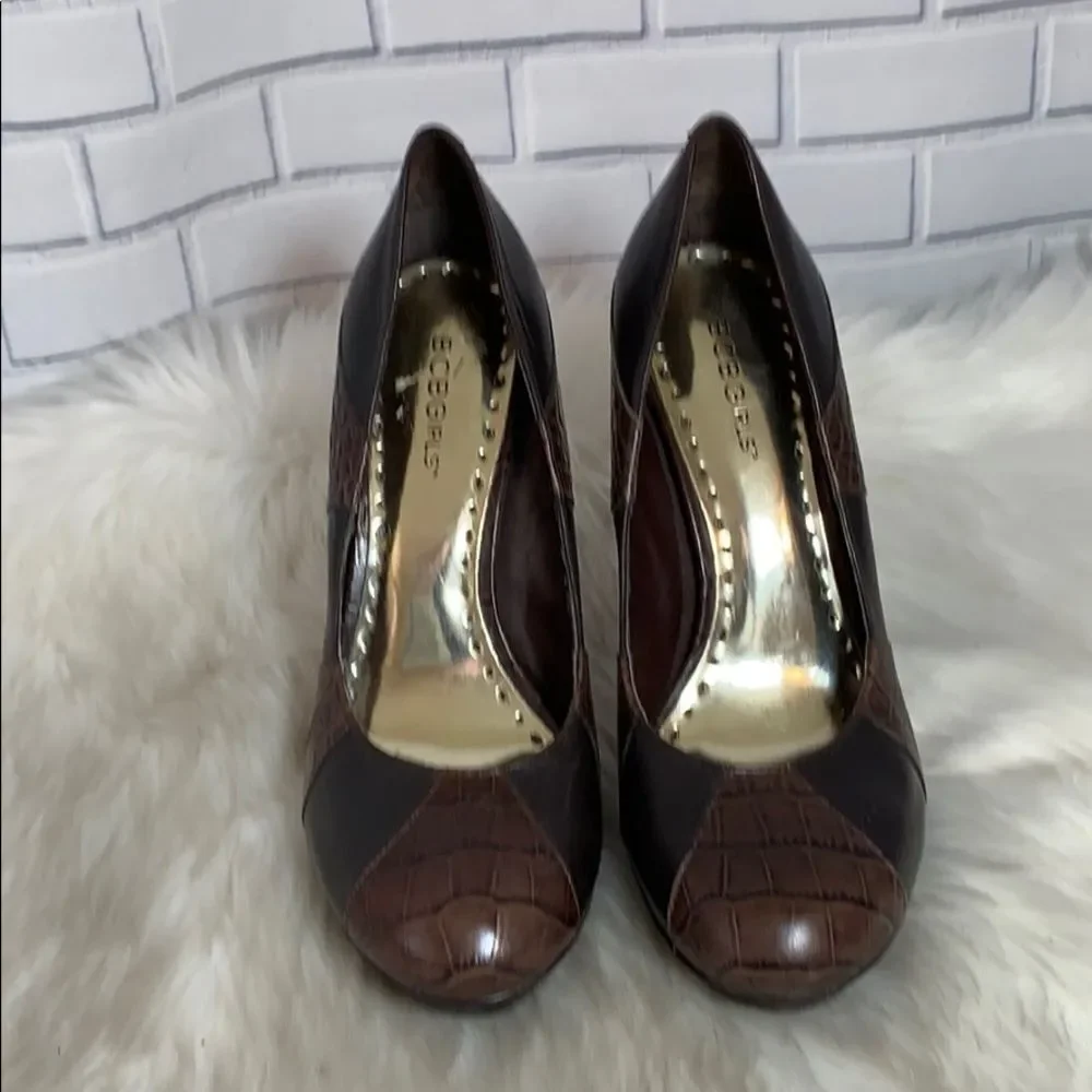 BCBGirls Brown Croc-Panel Platform Pumps